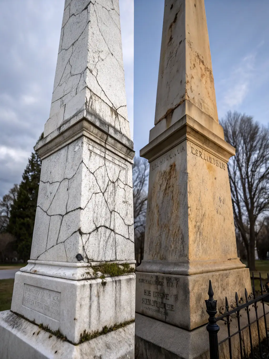 A before-and-after shot of a monument, demonstrating the tangible impact of the organization's restoration efforts.